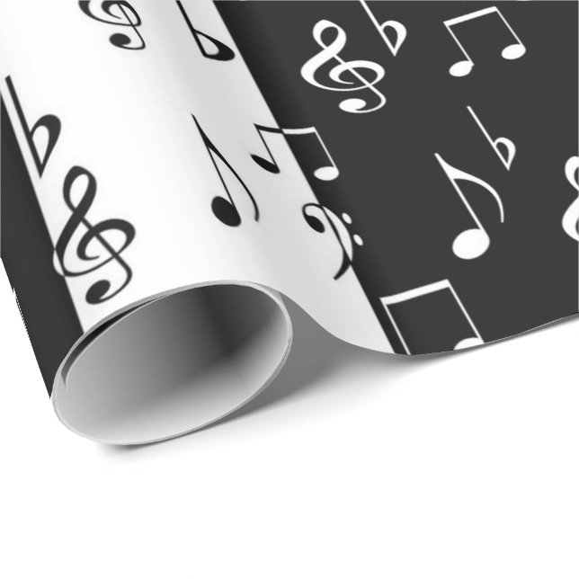 Black & White Musical Stripes Wrapping Paper (Roll Corner)