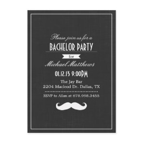Black & White Mustache Bachelor Party Invitation