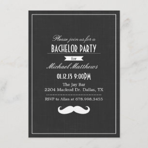 Black & White Mustache Bachelor Party Invitation
