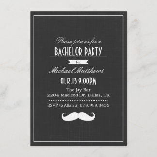 Black & White Mustache Bachelor Party Invitation