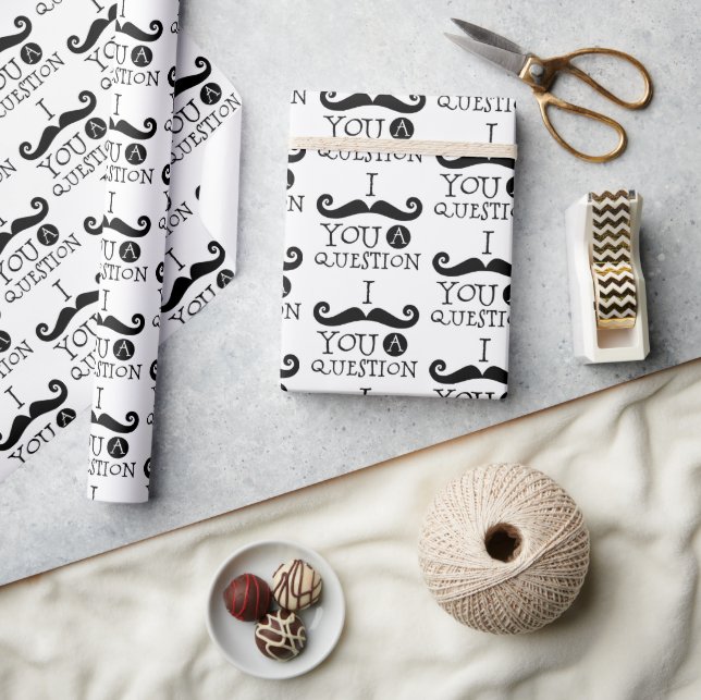 Black White Mustache Humor Wrapping Paper (Crafts)