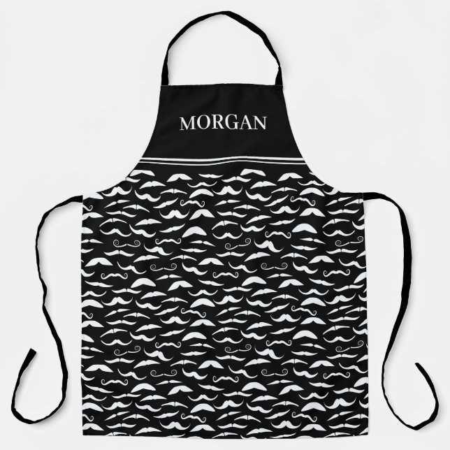 Black White Mustache Pattern Barber Apron (Front)