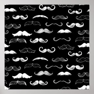 Black & White Mustache Seamless Repeat Background Poster