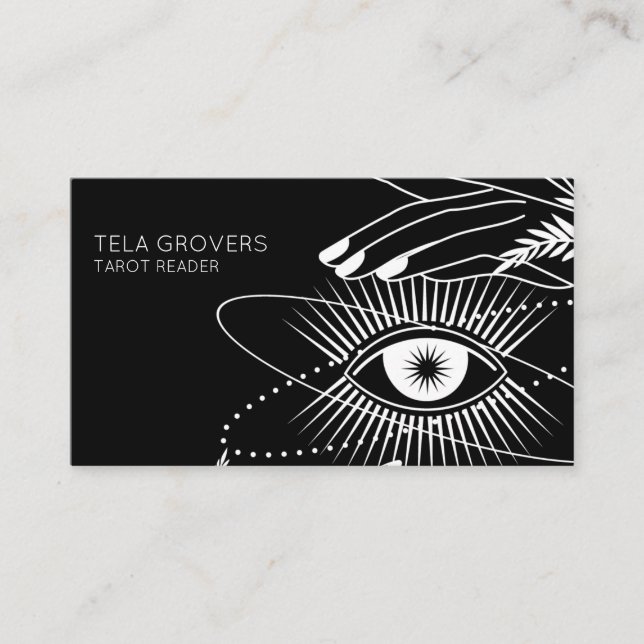 Black & White Mystic Eye Tarot Reader  Business Card (Front)
