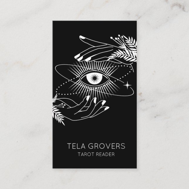 Black & White Mystic Eye Tarot Reader  Business Card (Front)