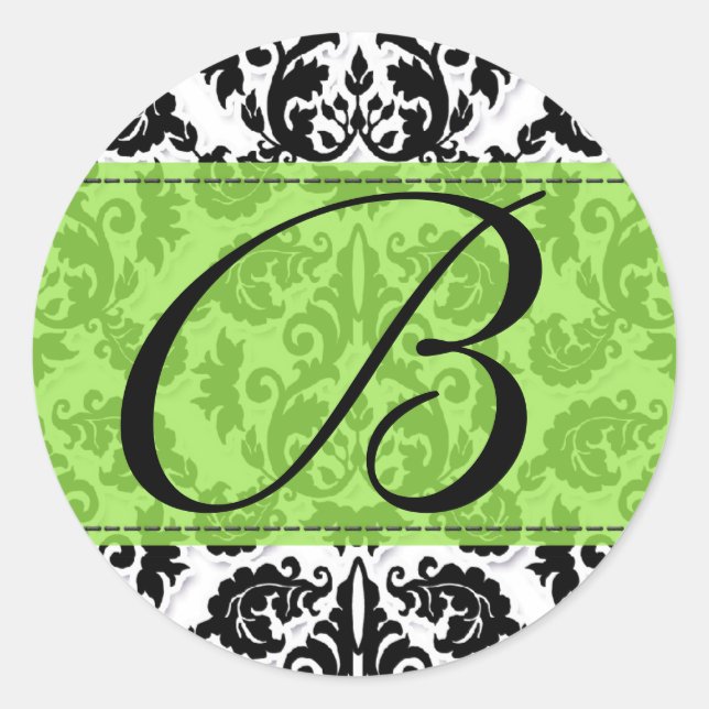Black, White n Lime Fleur de Lis Damask Sticker (Front)