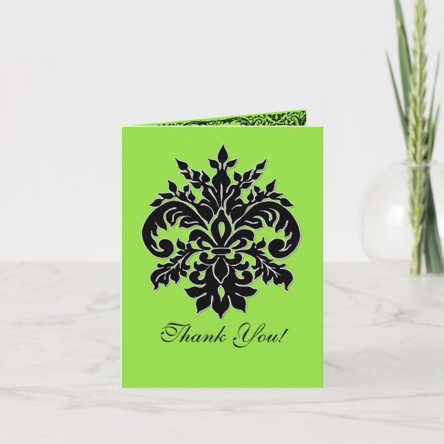 Black, White n Lime, Thank You Note Cards (Front)
