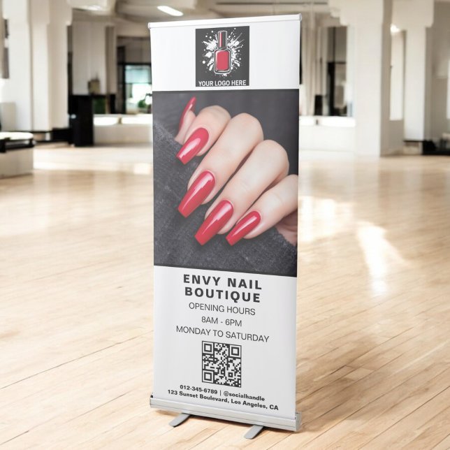 Black White Nail Salon QR Code Photo Logo Retractable Banner (Creator Uploaded)