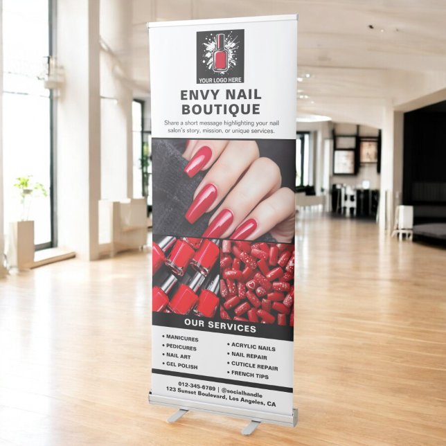Black White Nail Specialist Services Photo Logo Retractable Banner (Creator Uploaded)