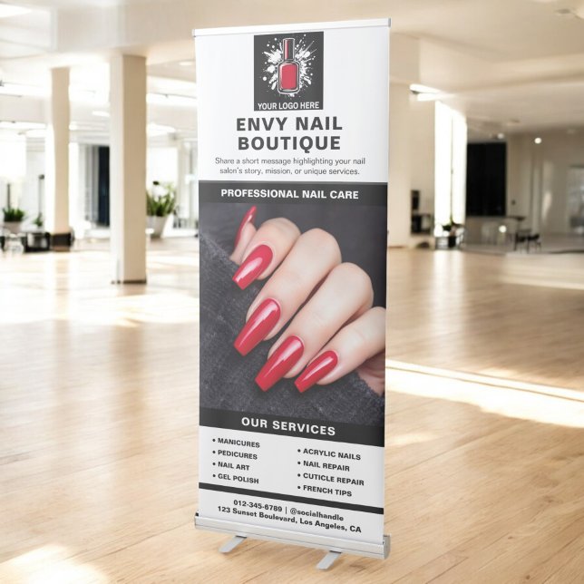 Black White Nail Specialist Services Photo Logo Retractable Banner (Creator Uploaded)
