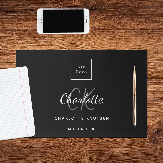 Black white name business logo desk paper pad (Creator Uploaded)