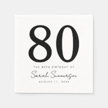 Black White Name Date Eighty 80th Birthday Party