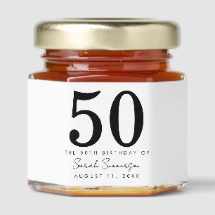 Black White Name Date Fifty 50th Birthday Party Honey Jar Favors