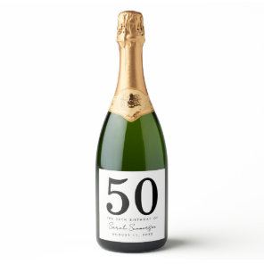 Black White Name Date Fifty 50th Birthday Party Sparkling Wine Label