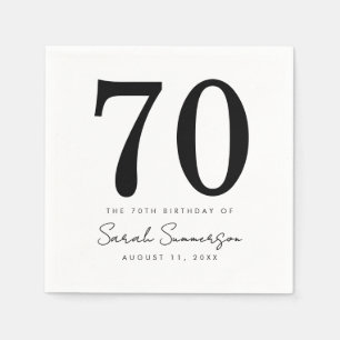Black White Name Date Seventy 70th Birthday Party Napkins
