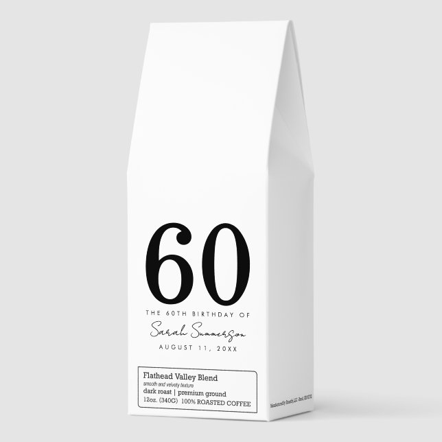 Black White Name Date Sixty 60th Birthday Party Roasted Coffee (Front)