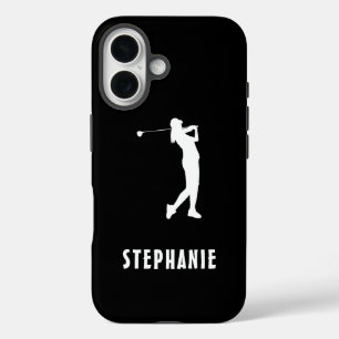 Black White Name Female Golf Player Golfing Golfer iPhone 16 Case