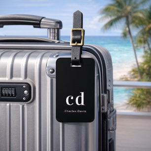 Black white name initials minimalist modern luggage tag