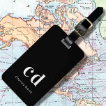 Black white name initials minimalist modern luggage tag<br><div class="desc">A classic black background. Personalize and add your monogram initials letters and your name in white. Modern,  trendy and simple. 
Back: add your contact information.</div>