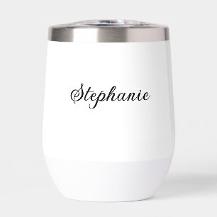 Black White Name Modern Elegant Monogram Boho Thermal Wine Tumbler