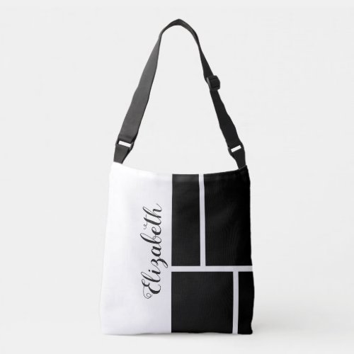 Black White Name Mondrian Inspired Color Block Crossbody Bag