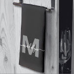 Black White Name Monogram Kitchen Towel<br><div class="desc">Personalized Custom Create Your Own Black White Initial Name Monogram Kitchen Towel. Add a touch of elegance to your kitchen with this stylish monogrammed towel. Designed for a tri-fold style, it features a bold gray initial and a flowing white script name, offering a personalized and sophisticated look. Perfect for everyday...</div>