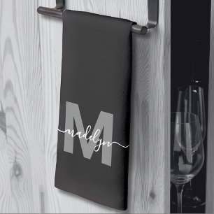 Black White Name Monogram Kitchen Towel