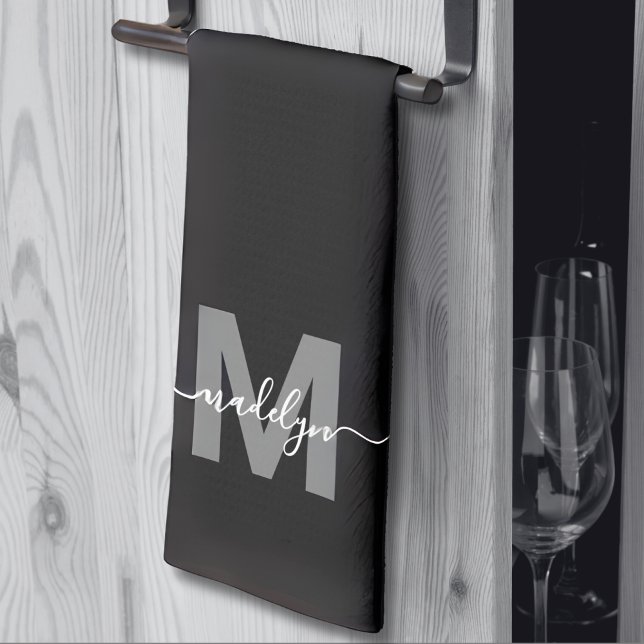 Black White Name Monogram Kitchen Towel (Black White Name Monogram kitchen towel)