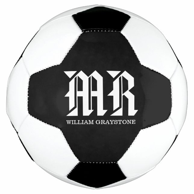 Black & White Name Monogram MR  Soccer Ball (Front)