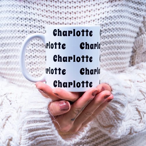 Black white name pattern coffee mug