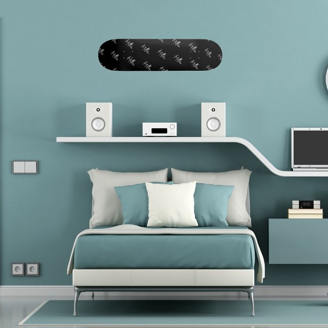 Black white name pattern modern script skateboard (Creator Uploaded)