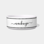 Black White Name Pet Bowl<br><div class="desc">Create Your Own Personalized Black and White Name Pet Bowl. This stylish white pet bowl features black polka dot lines along the top and bottom for a fun and modern touch. The center showcases your pet’s name in black script—simple, clean, and personal. Designed to work for a dog, cat, or...</div>