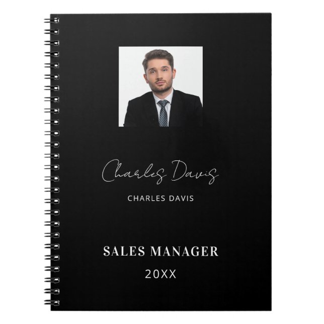 Black white name signature photo business notebook (Front)