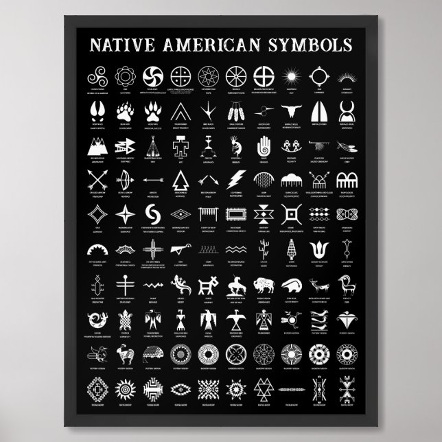 Black White Native American Symbols Indian Signs (Framed Front)