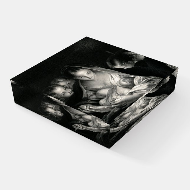 Black White Nativity Baby Jesus Virgin Mary Angels Paperweight (Angled)