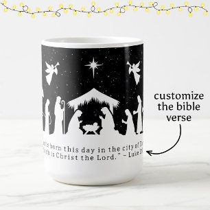 Black White Nativity Scene Custom Bible Verse Coffee Mug