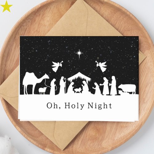 Black White Nativity Scene Religious Christmas Card