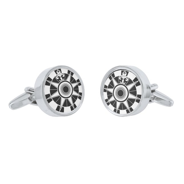 Black & White Nautical Compass Cufflinks (Angled)
