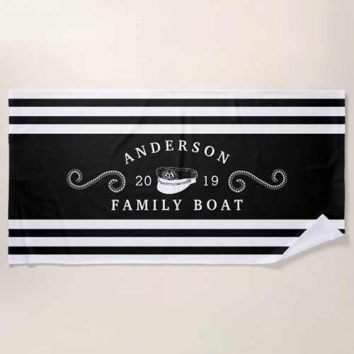 Beach Towels 8 Black &Amp;Amp; White Nautical Family Boat Boating Captain Beach Towel