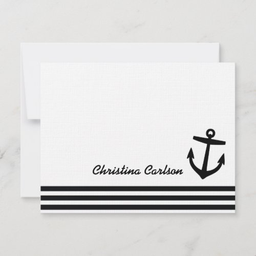 Black &amp; White Nautical Stripes &amp; Anchor Stationery Custom Invitation
