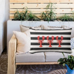 Black white nautical stripes red lobsters outdoor pillow<br><div class="desc">Decorate your summer home or beach house with a classic nautical pillow. Classic black and white colored horizontal stripes.  With three red lobsters as decor.</div>