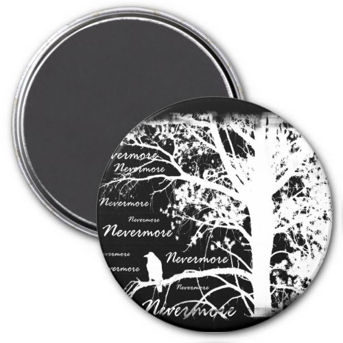 Black  White Negative Nevermore Raven Silhouette Magnet