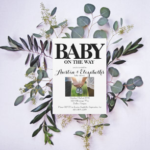 Black White Neutral Simple Modern Baby Shower Invitation