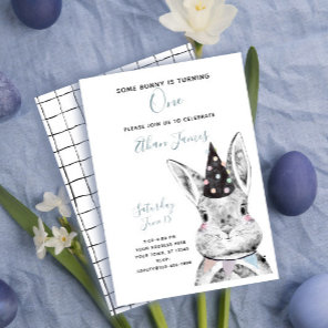 Black & White Neutral Some Bunny is One Birthday Invitation