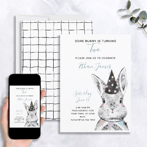 Black & White Neutral Some Bunny is Two Birthday Invitation