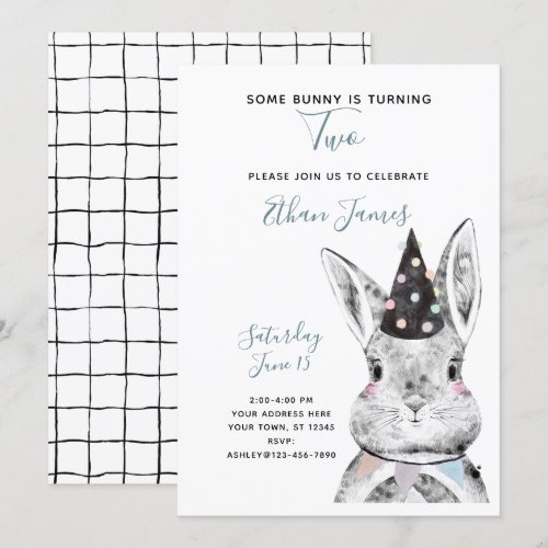 Black & White Neutral Some Bunny is Two Birthday
