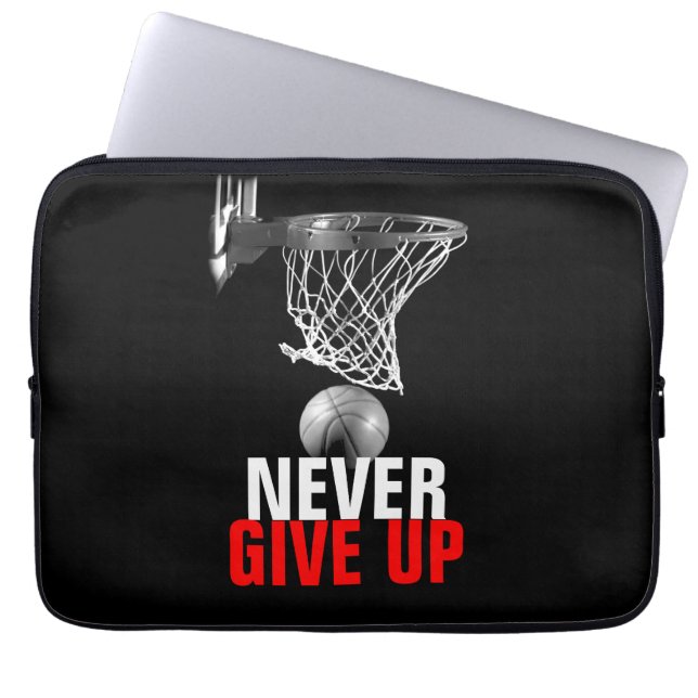 Black White Never Give Up Success Basketball Laptop Sleeve (Front)