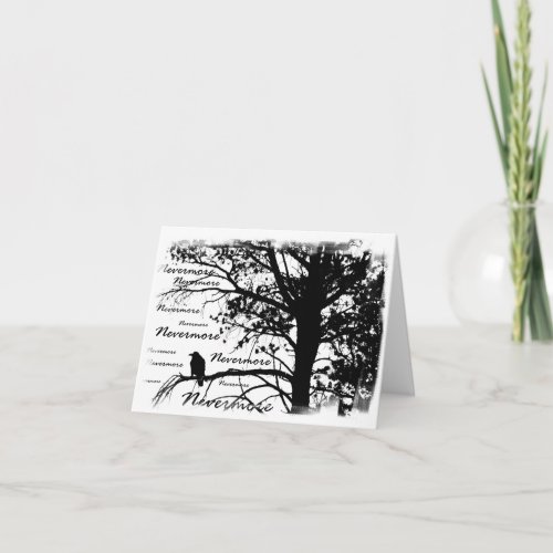 Black  White Nevermore Raven Silhouette Card