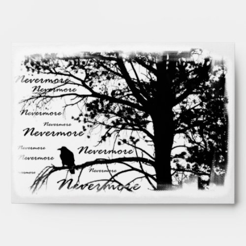 Black  White Nevermore Raven Silhouette Envelope