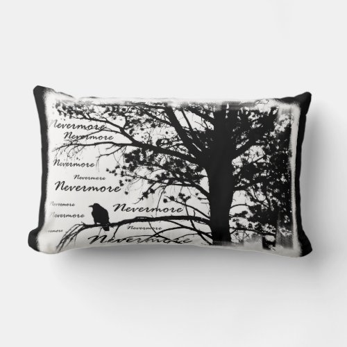 Black  White Nevermore Raven Silhouette Lumbar Pillow